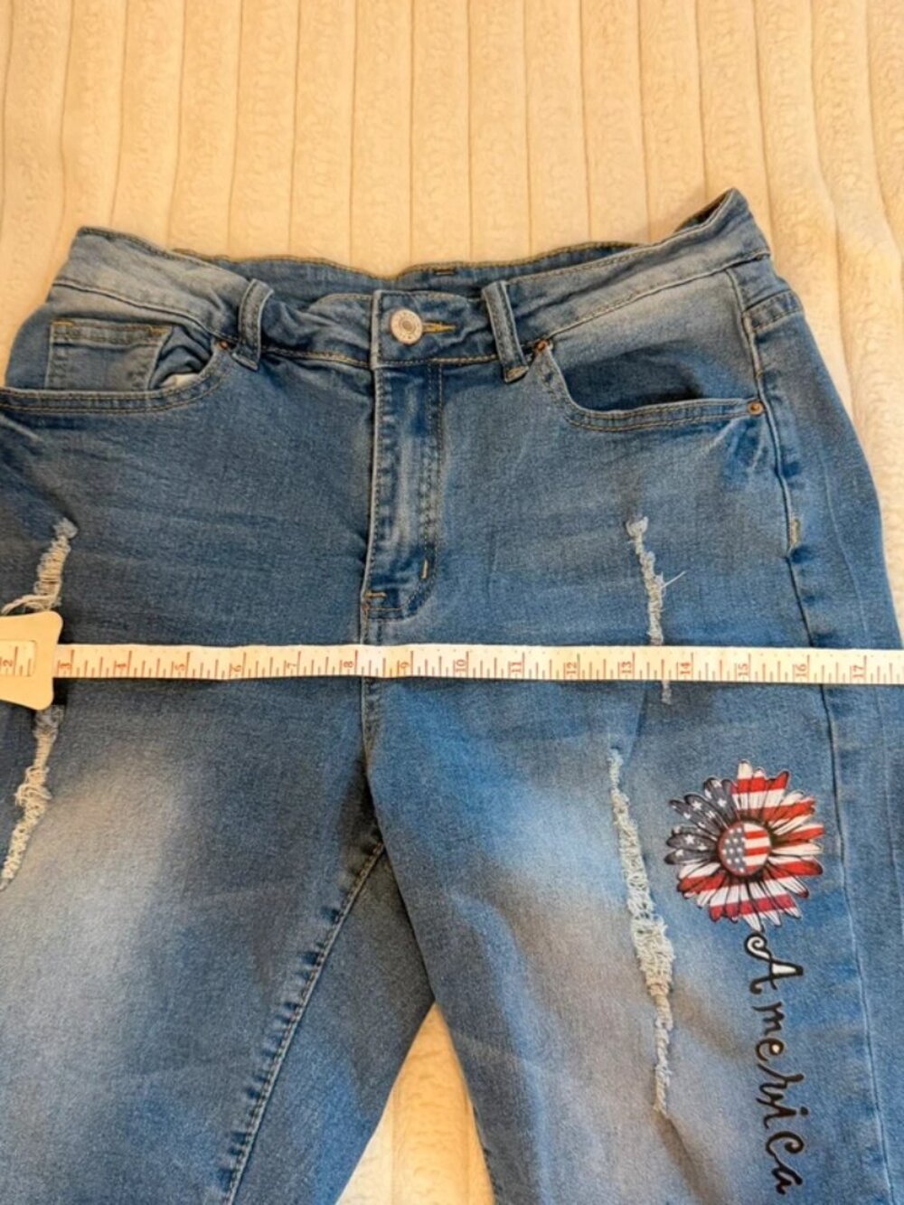 America Distressed Denim Bermuda Shorts - Picture 5 of 5